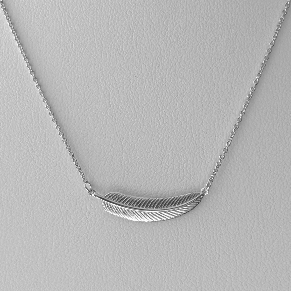 NWT 925 Sterling Silver Sideways Feather Necklace! NEW! - Picture 2 of 7